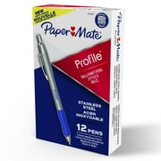 Paper Mate Profile Retractable Ballpoint Pens, Stainless Steel, 1.0 mm, Medium Point, Blue, 12 Count