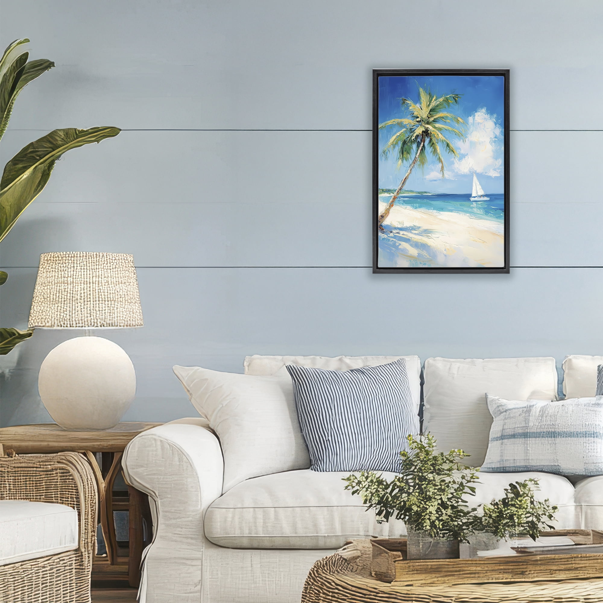 Stupell Industries White Clouds & Sails Black Framed Floater Canvas Wall Art, design by Petal Prints Design