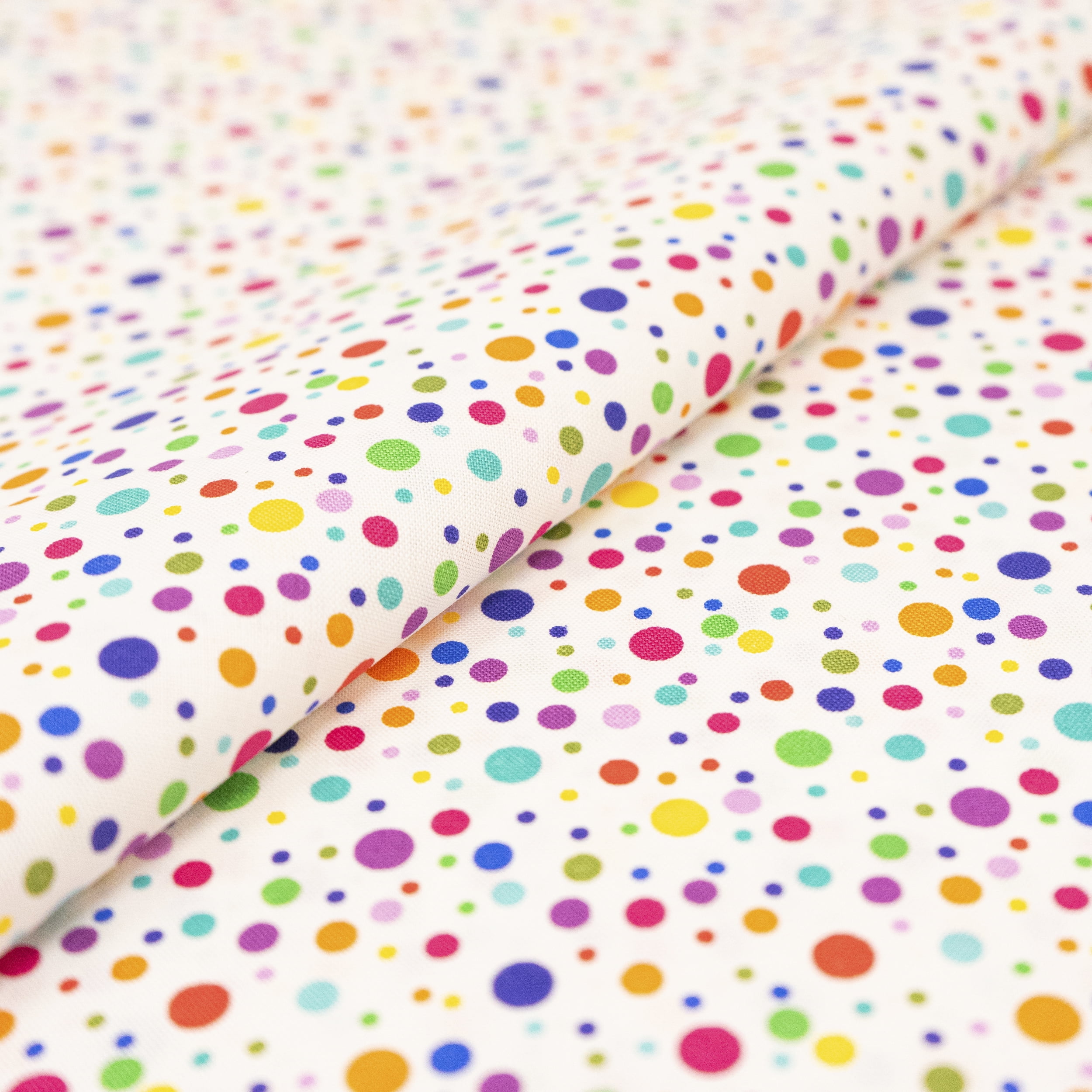 Singer Print Fabric, 100% Premium Cotton, Sewing Quilting, 44 inch, Rainbow Dots On White 3 Yard Cut