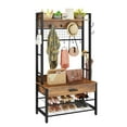 thumbnail image 3 of Cvortll Coat Rack, Industrial Entryway Hall Tree with Drawer, 5 in 1 Entryway Bench with Storage Shoe Rack and 12 Hooks, Freestanding Home Organizer with Shelf & Grid Panel, Anti-Dumping, 3 of 10