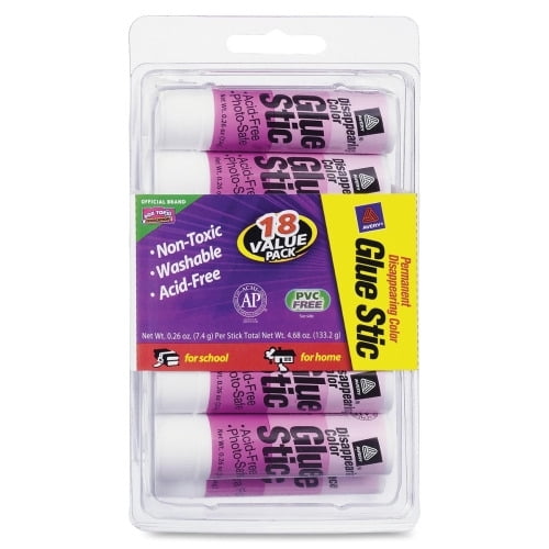 Avery Glue Stic Disappearing Purple Color, 0.26 oz., Permanent, 18/BX 0.26 oz - 18 / Pack - Purple
