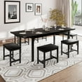 thumbnail image 2 of iPormis Dining Table Set, 7-Piece Extendable Table from 63" Large Extendable Kitchen Table Set for 4-8 People, Mid-Century Dining Room Table with 6 Square Stools, Black, 2 of 7