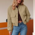 thumbnail image 4 of GEWSEY Women's Spring Varsity Bomber Jackets Long Sleeve Cropped Button Down Casual Coat with Pockets Outwear (Khaki, L), 4 of 5