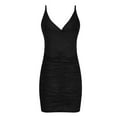 thumbnail image 4 of Wycnly Formal Dresses for Women Party Club Sexy Ruched Bodycon Strap Mini Dresses Sleeveless V-Neck Solid 2024 Summer Short Dress Black m, 4 of 7