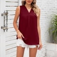thumbnail image 7 of Stichou Womens Chiffon Tank Top Loose Fit Sleeveless Work Shirts Casual Business Blouse V Neck Solid Color Shirts Wine 2XL, 7 of 7