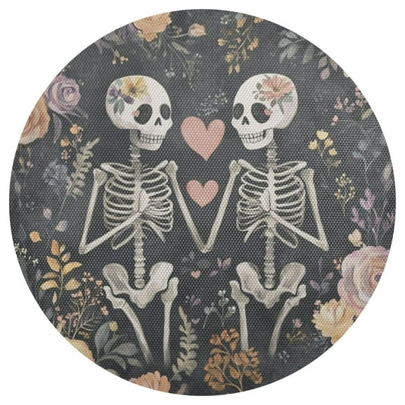 Love and Skulls 15.4in Diameter PVC Plate Mat, Heat-Resistant and Cuttable, Kitchen Decor