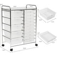 thumbnail image 3 of 15-Drawer Rolling Storage Cart, Multipurpose Rolling Storage Cart, Storage Organizer on Wheels, Durable Metal Frame, Scrapbook Paper Tools, Suitable for Office School (Clear), 3 of 18
