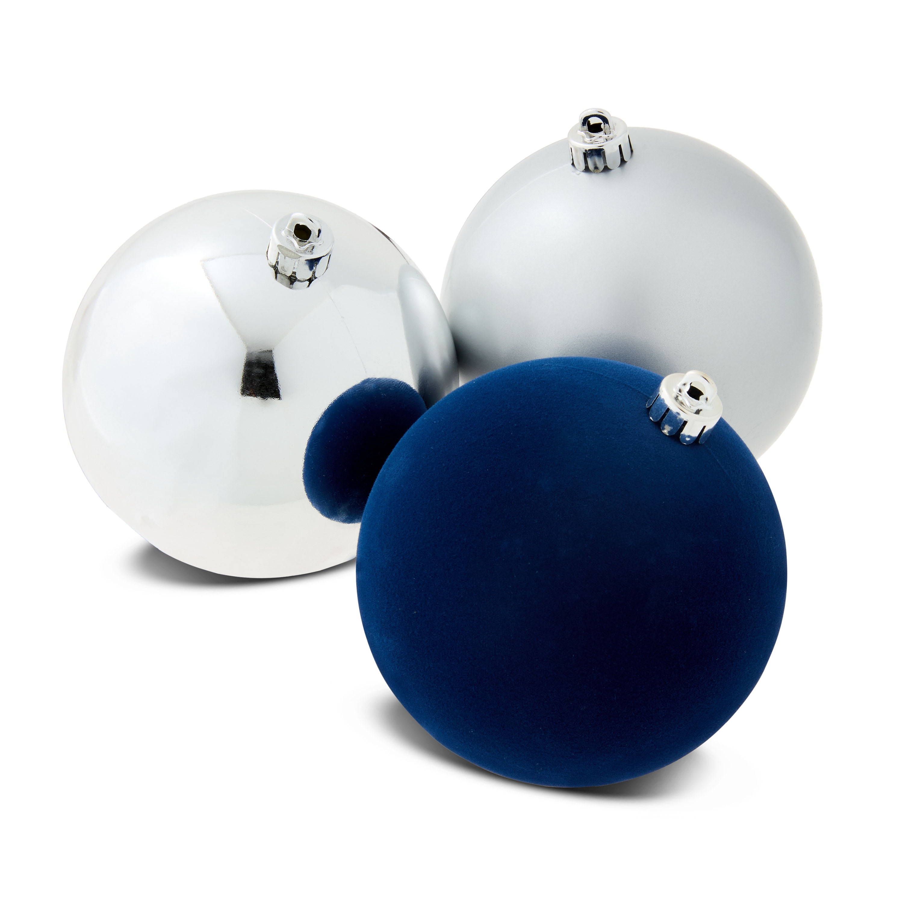 8-Count Navy and Silver Shatterproof Christmas Ornaments, 3.94 in, by Holiday Time