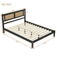 thumbnail image 4 of 3-Pieces Bedroom Sets, Queen Size Platform Bed Frame with Rattan Headboard & 2 Nightstands with 3 Rattan Drawers, 800LBS Weight Capacity, Black, 4 of 9