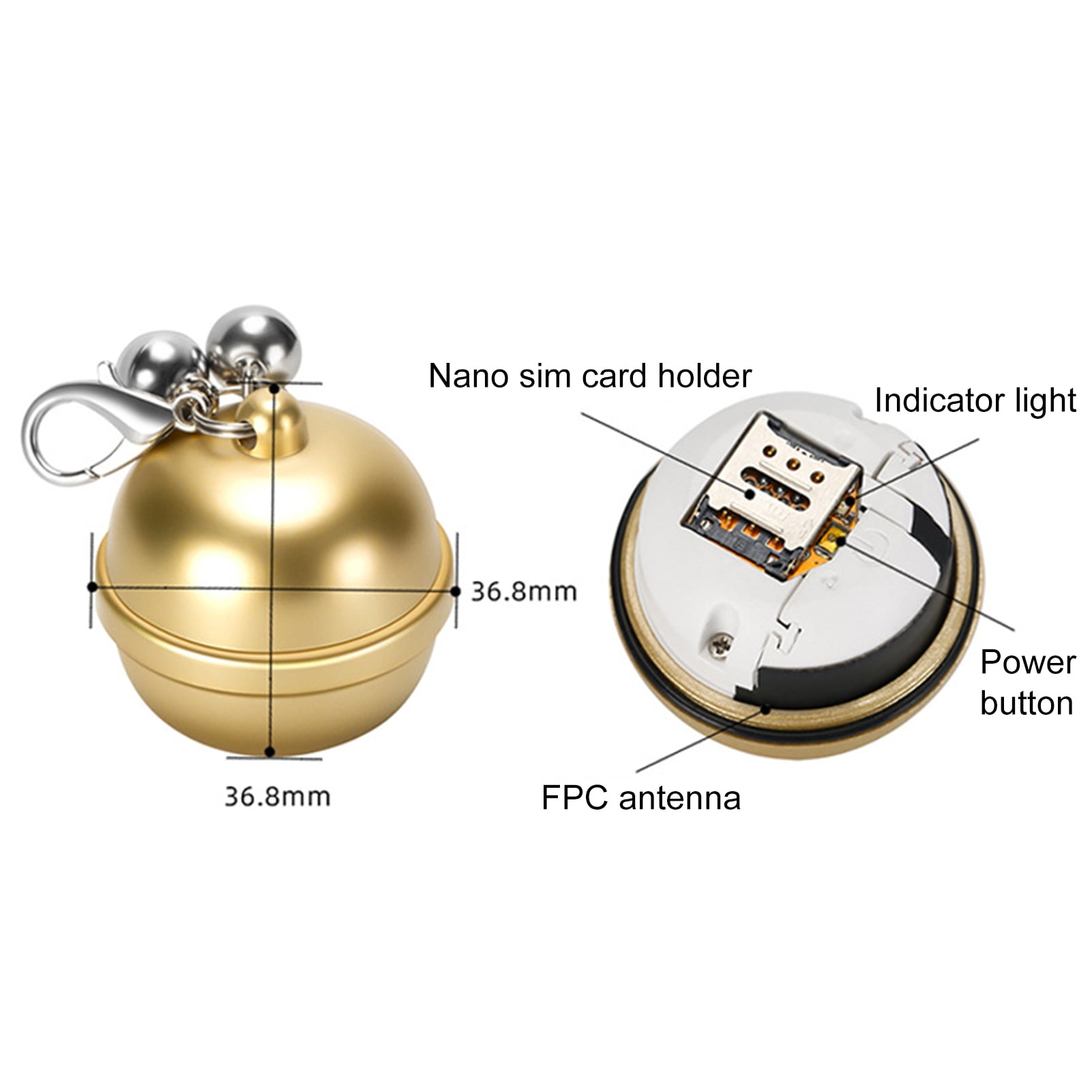 opvise Pet GPS Locator Phone Remote Control IP67 Waterproof Lovely Bell Charm Tracking Device Anti-loss Portable GPS Tracker Pet Collar Silver