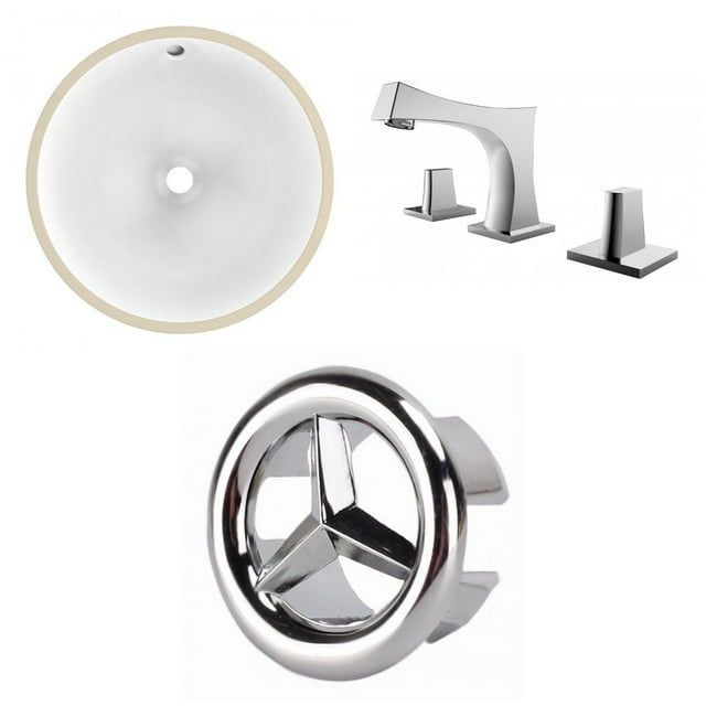 American Imaginations 16.5-in. W Round Bathroom Undermount Sink Set In White - Chrome Hardware AI-26664