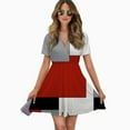 thumbnail image 2 of White Grey Black Red Abstract Geometric Women Dress V-Neck Short Sleeve Flowy Swing Party Midi Dress, 2 of 4
