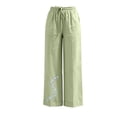 thumbnail image 5 of Linen Cotton Casual Pants for Women Travel Ready Home Lounge Drawstring Waist Summer with Pockets Straight Leg Pants Green B XL, 5 of 6