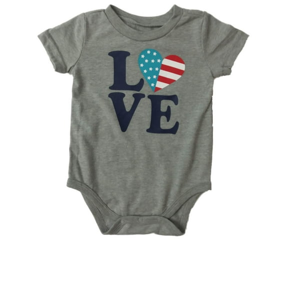 Infant Toddler Gray Love USA Single Outfit Fourth Of July Baby Bodysuit