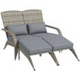 thumbnail image 2 of Outsunny Wicker Adirondack Chair for 2 with Cushions & Footrests, PE Rattan Fire Pit Chair for 2with High-back, Wide Armrests, Gray, Brown, 2 of 9