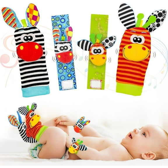 Baby Wrist Rattles Sock Toys - Newborn Baby Sock Toys 0-6 Months, 8PCS Soft Foot Finder and Wrist Rattle Set, Hand and Feet Rattles for Babies, Sensory Developmental Socks for Infants Girl Boy Gifts