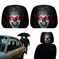 thumbnail image 4 of Halloween Glowing Red Eyes Demon Vampire Car Headrest Covers, 2‑Pack Creepy Fanged Monster Face Print Vehicle Seat Head Rest Protector for Car Interior Halloween Decor, 4 of 4