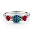 thumbnail image 2 of Gem Stone King 1.93 Ct London Blue Topaz Red Created Ruby 925 Silver and 10K Yellow Gold Diamond 3-Stone Ring (Size 6), 2 of 3