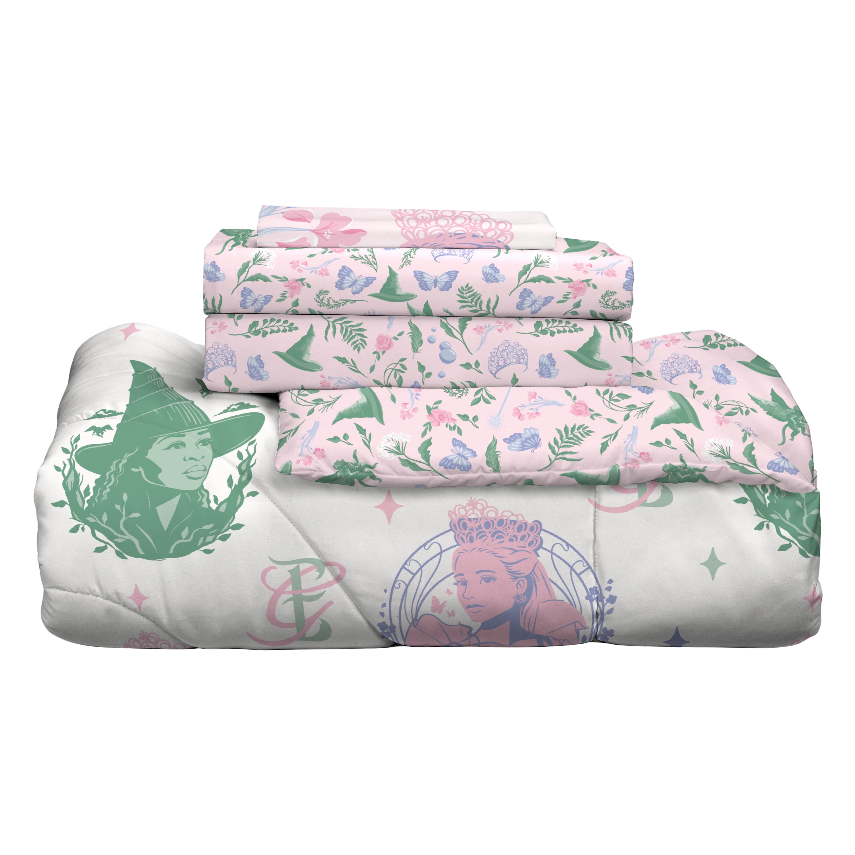 Wicked Kids Pink and Green 6 Piece Reversible Comforter, Bed in a Bag, Twin