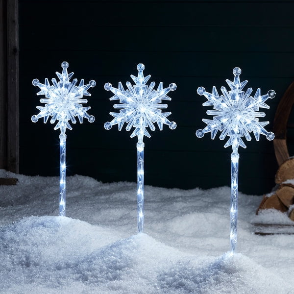 Lights4fun, Inc. Set of 3 Snowflake Cool White LED Outdoor Christmas