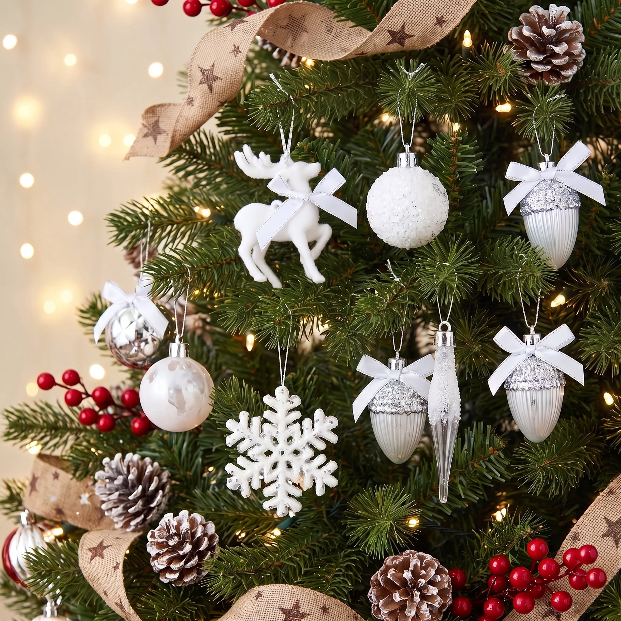 24-Count White and Silver Mini Christmas Ornaments, by Holiday Time