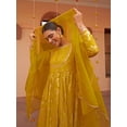 thumbnail image 4 of Janasya Women's Yellow Brocade Woven Design Dress with Palazzo and Dupatta, 4 of 5