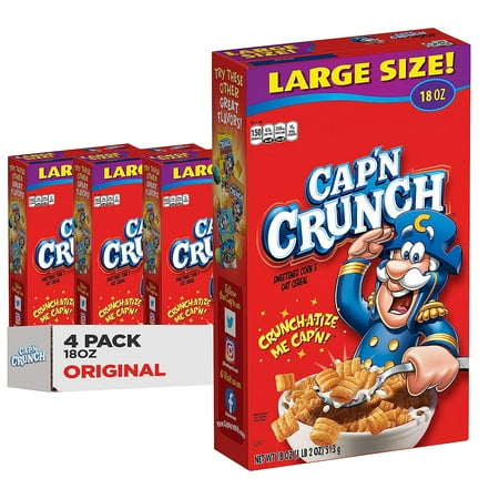 Quaker Cap n Crunch Breakfast Cereal Original 18 oz Boxes Pack of 4 (BEST BY 11/25/2025)
