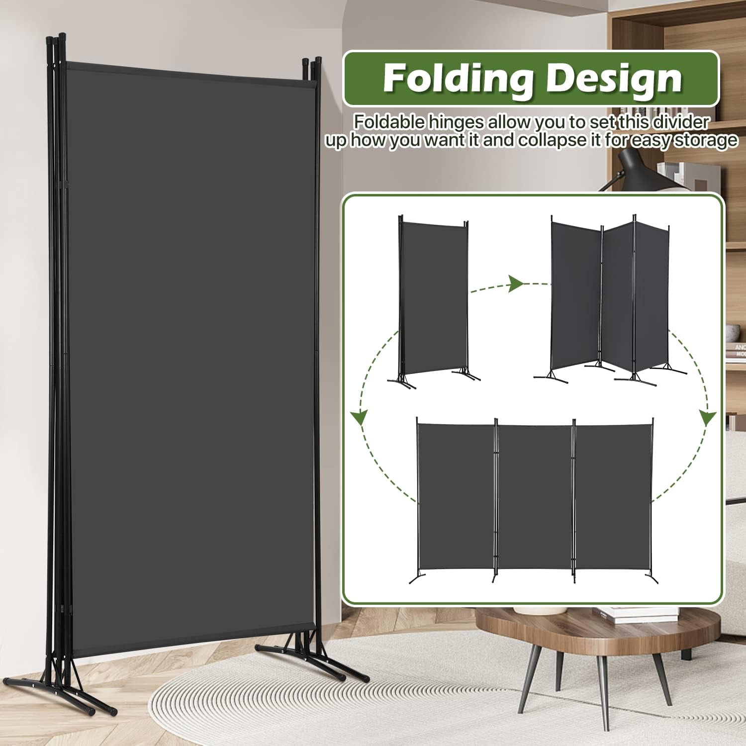 Dkelincs 3 Panels Room Divider Folding Room Partition Privacy Screen Portable Freestanding Room for Home Office, Gray