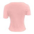 thumbnail image 6 of FUYUDY Women Tshirts Summer Asymmetrical Hem Fitted Short Sleeve T-Shirt Casual Basic Tee Tops For Daily Wear Holiday Female Solid Color Dailywear, 6 of 6