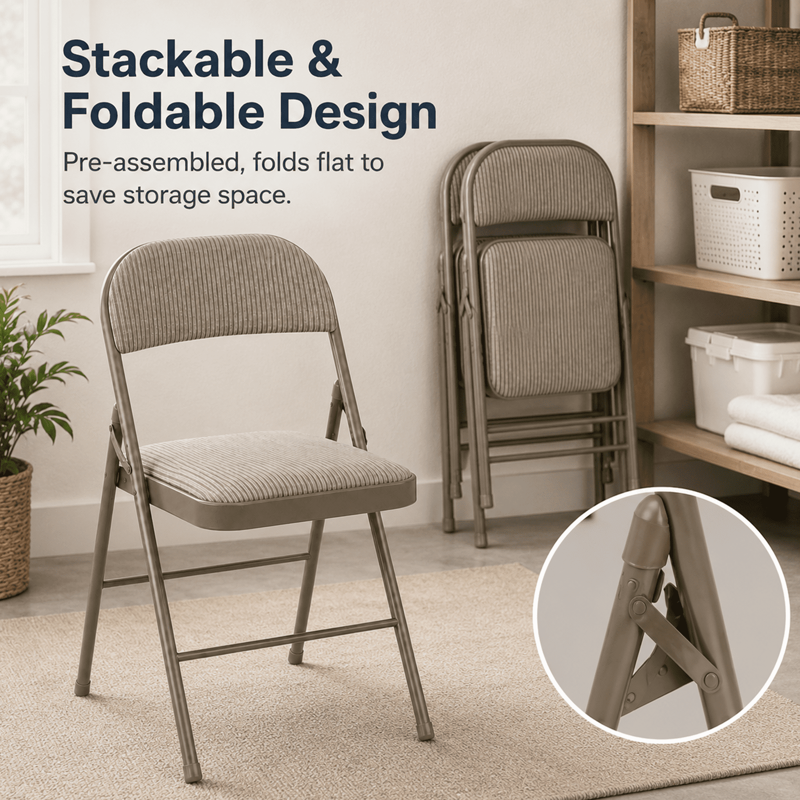 Alvantor Folding Chairs with Padded Cushion and Back, Sturdy Steel Stackable, Portable Dining Chair Set for Home and Office, Conference, Wedding, Party, Patio