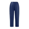 thumbnail image 4 of Linen Pants Women Petite High Waisted Cropped Pants Summer Beach Ankle Length Straight Leg Tapered Trouser Pant with Pockets with Pockets Navy L, 4 of 5