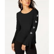 INC International Concepts Women's Embellished Sleeve Top Black Size Petite S