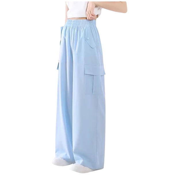 Odeerbi 5-16 Años Niñas Cargo Pantalones Deportes Pantalones Pierna Ancha Primavera Color Sólido Suelto Pantalones de Trabajo Con Múltiples Bolsillos