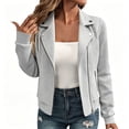 thumbnail image 2 of TGSLY Women's Jacquard Jacket Lightweight Zip Up Long Sleeve Cropped Biker Style Coat Dressy Casual Solid Color Moto Lapel Jacket with Pocket XXL, 2 of 10