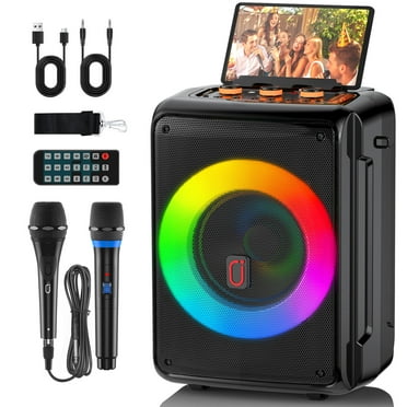 FanFun Portable Speaker with Microphone, Bluetooth Speaker with RGB Light, Wireless Party Speaker, AUX in, USB, TF Card, D13