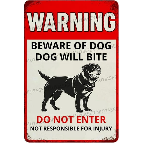 Warning Beware Of Dog Sign Dog Will Bite Rottweiler Metal Tin Signs Outdoor Yard Sign Metal Tin Sign 8x12 Inch