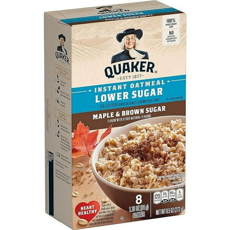 Quaker Lower Sugar Instant Oatmeal, Maple Brown Sugar, 1.19oz Packets, 8 Count (Pack of 1) ( Pack of 3 )