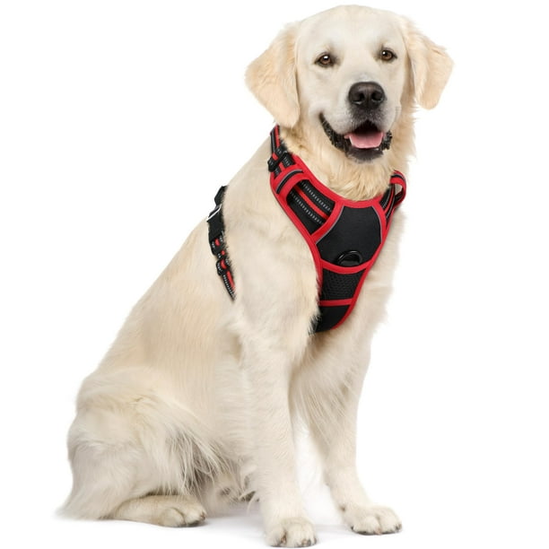 Arnés para perros Rabbitgoo sin tirones, ajustable, negro y rojo, XL