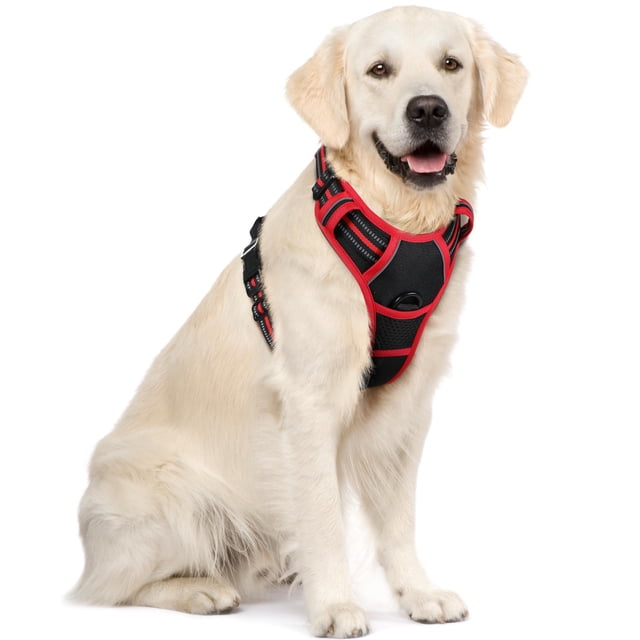 Arnés para perros Rabbitgoo sin tirones, ajustable, negro y rojo, XL