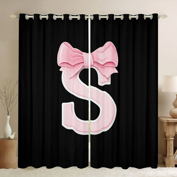Erosebridal Girly Bowknot Curtains Pack of 2 (38x45), Initial Letter S Curtains for Living Room, Cartoon Monogrammed 30%-50% Black Out Curtains, Window Drapes Bedroom Decorative