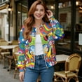 thumbnail image 2 of Xixirimido Women's Casual Jacket Lightweight Bomber Jackets with Pockets Windbreaker Zip-up Varsity Jackets Fall Outerwear, Hippie Flower Frog, 3X-Large, 2 of 7