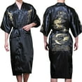 thumbnail image 4 of Men Satin Chinese Dragon Kimono Silk Bathrobe Pajamas Sleepwear Gown Bath Robe, 4 of 11