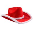 thumbnail image 1 of Sombrero de vaquero de fieltro de Color rojo navideño, accesorio de fiesta de disfraces de ala grande de vaquera, 1 of 5
