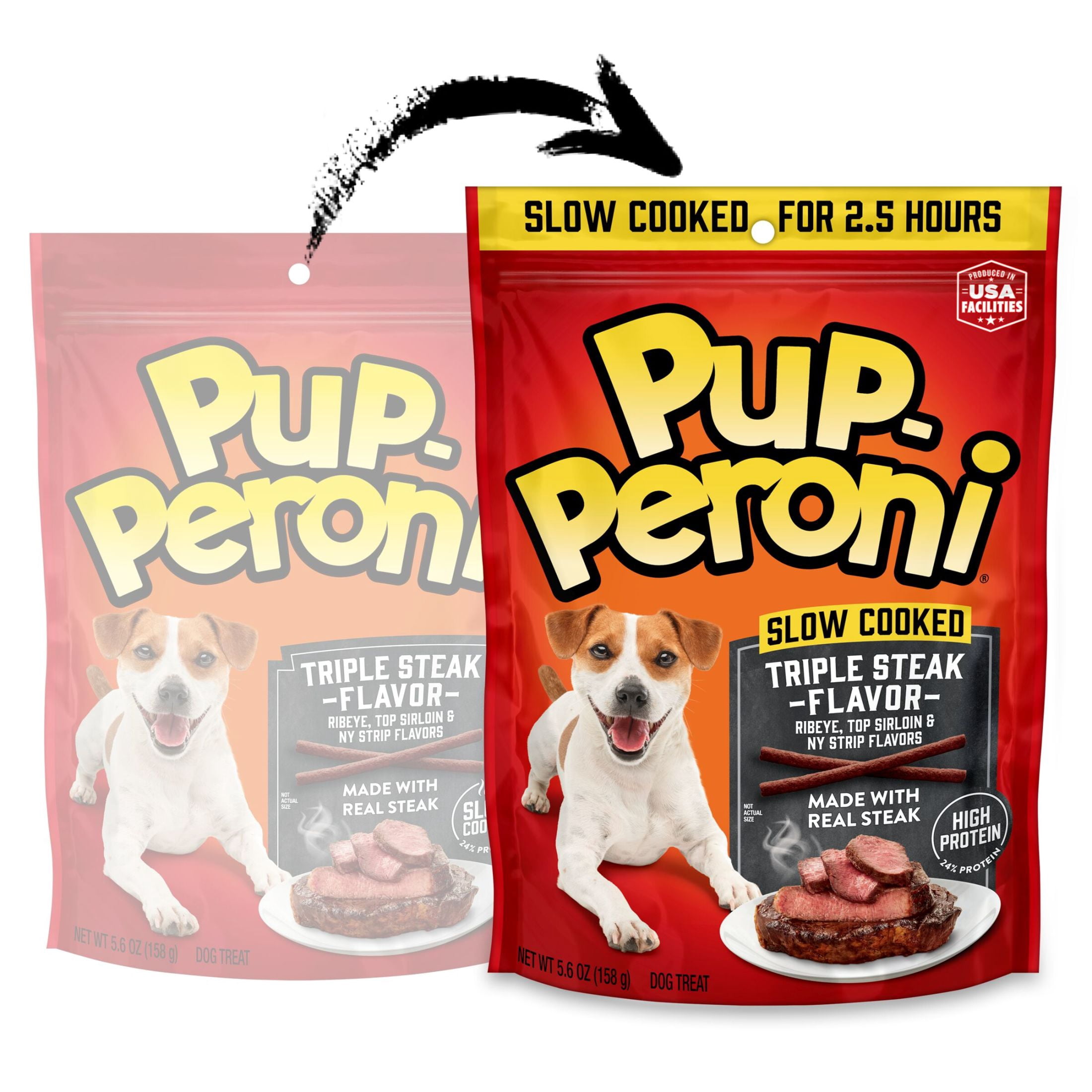 (24 pack) Pup Peroni Triple Steak Flavor Dog Treats, 5.6 oz Bag
