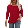 thumbnail image 2 of qolati Womens Tops 3/4 Sleeve with Buttons Dressy Casual Blouses Shirts Fall Outfits Beach Vacation Plus Size Tunic Top Red S, 2 of 8