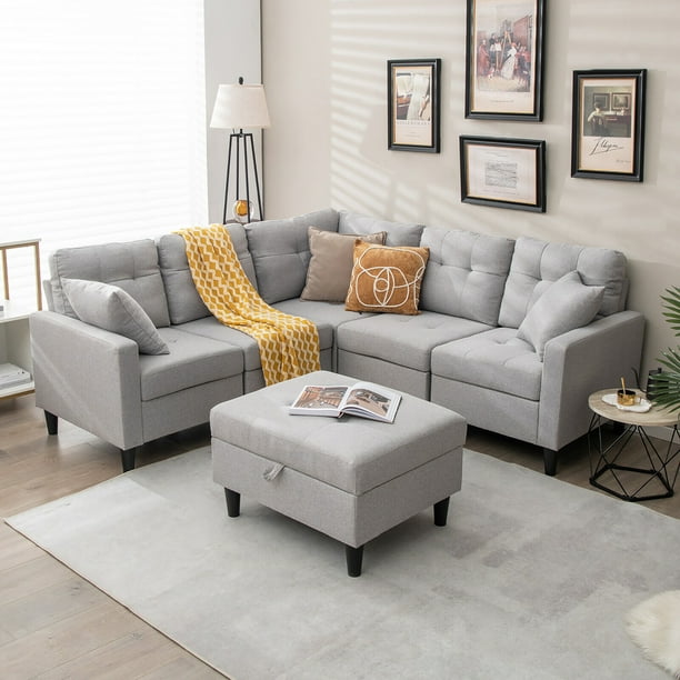Gymax Large Multi L-shaped Sectional Corner Couch Set with Storage