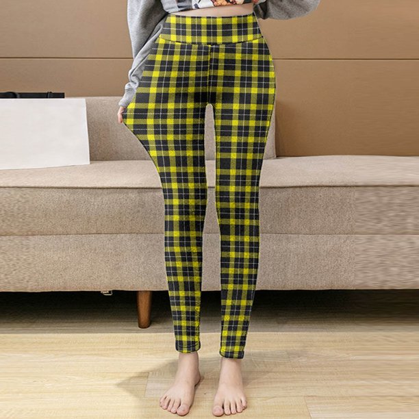 Neon Yellow Plaid Jeans Yellow Plaid Pants Stylish Versatile