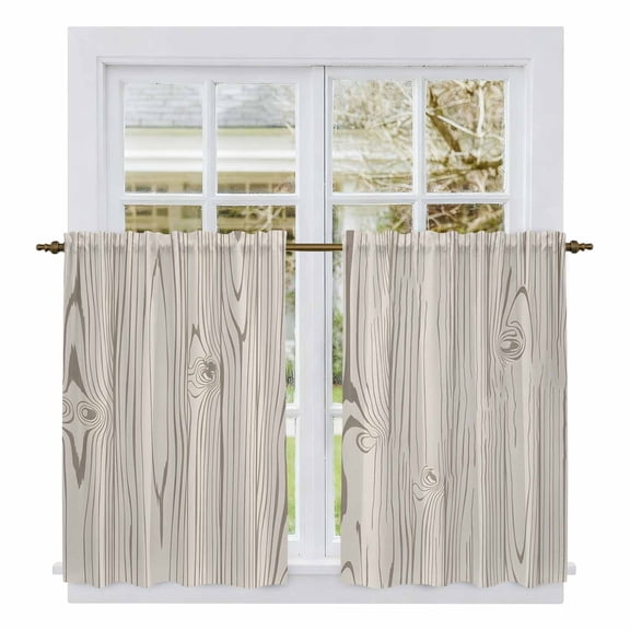Farmhouse Vintage Kitchen Curtains 54 Inch Length, Summer Country Retro Wooden Grain Tiers Curtains for Bathroom Bedroom Cafe, Light Filtering Small Window Treatment Short Drapes 2 Panels 42"Wx54"L