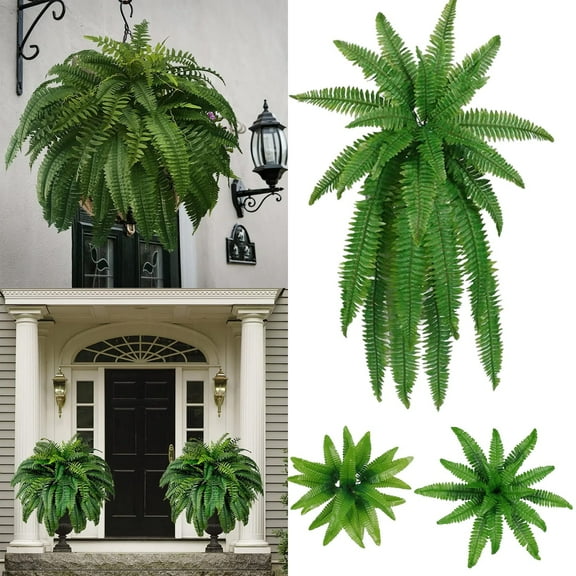 On Sale Lssam Faux Outdoor Plants, Fake Ferns, Faux Fern - Artificial Plants Outdoor Large with 13 Fronds for Outdoors Home Decor