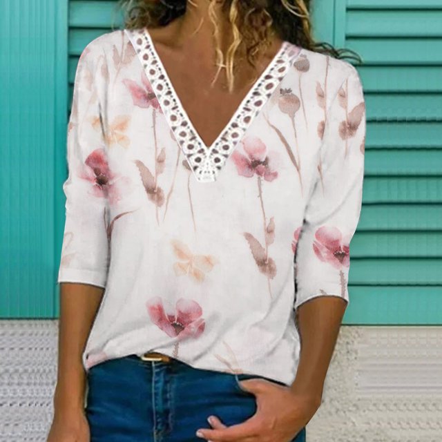 Puntoco Casual Mujer Cuello en V Verano Sexy Gradiente Estampado Regular Mujer Manga larga top Puntoco Puntoco-431